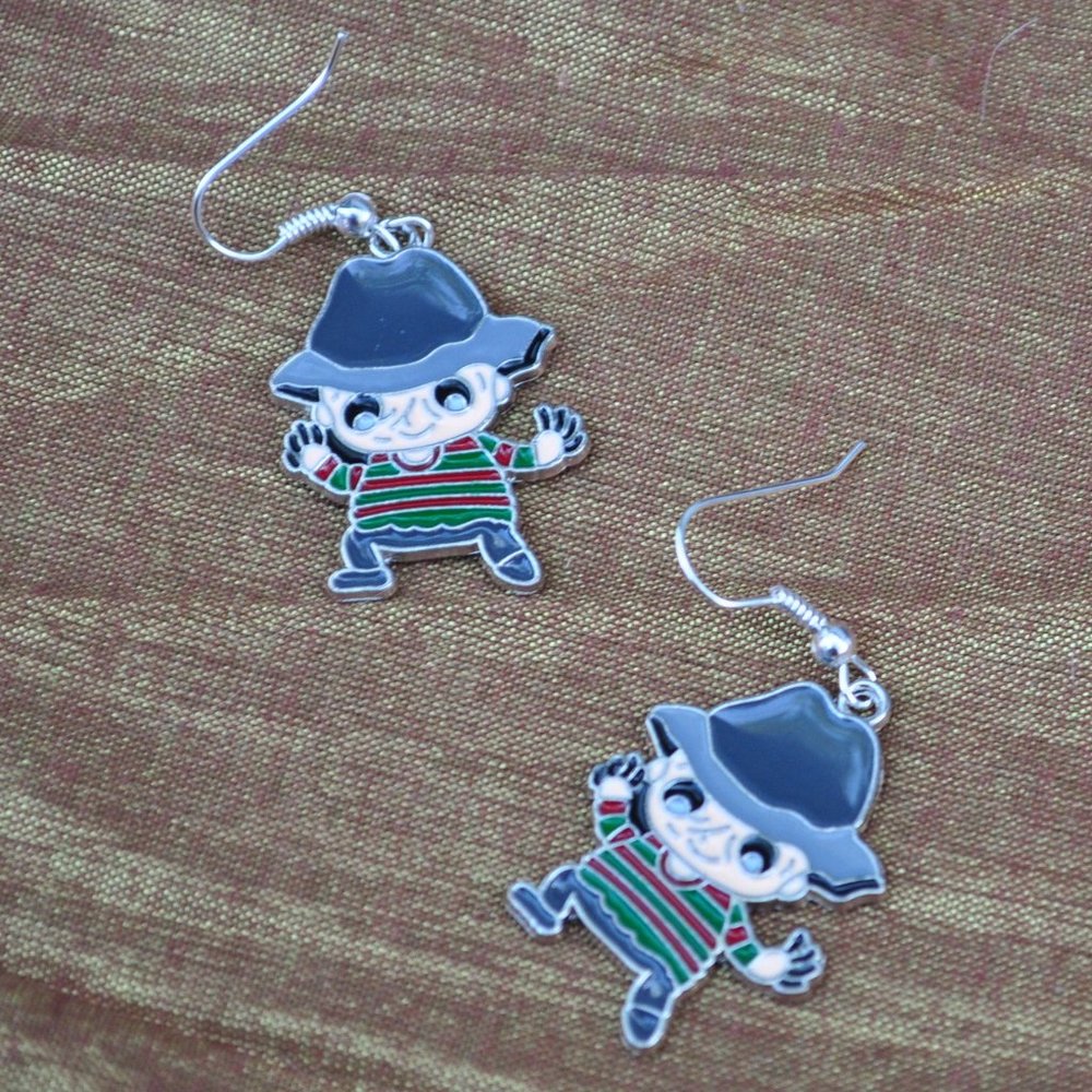3 for $50 - horror movie monster pierced earrings chibi Freddy Krueger (5024)